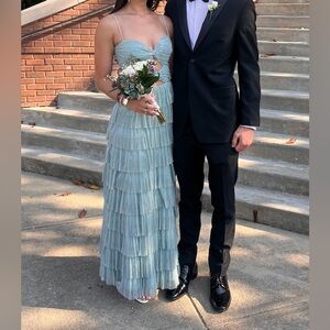 Gianni Bini Grace Metallic Sweetheart Neck Cut Out Tiered Dress